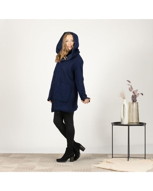 Nikka Place Blue Hooded Wool Midi Cardigan With Pockets
