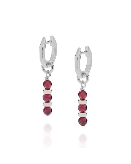 Nellou Jewellery White Linear Huggie Birthstone Earrings January Sterling