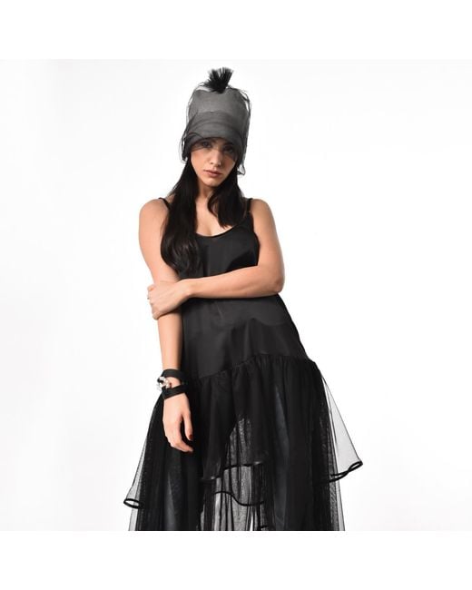 Metamorph Gray Beanie Hat With Tulle Layer