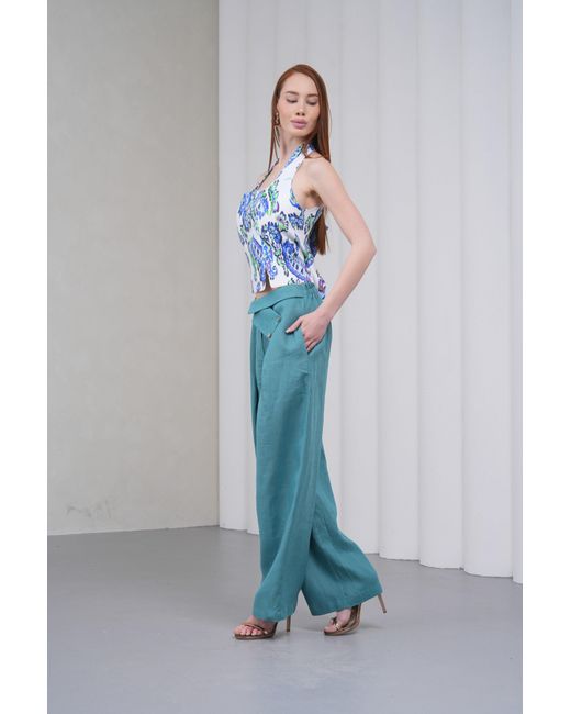 Lumina Eligma Blue The Halterline Linen Blouse