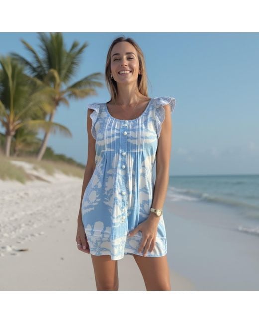 Pick Happy Ruffle Sleeve Mini Cotton Dress Babyblue