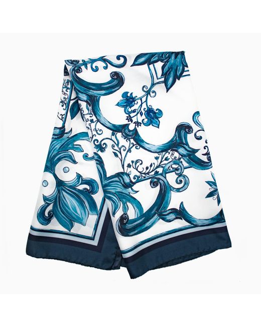 Lamberty Munich Blue Neutrals Majolica Italian Mulberry Silk Scarf