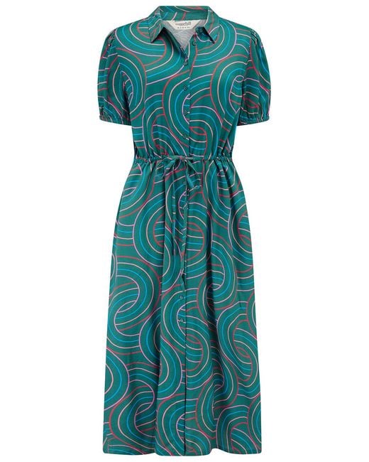 Sugarhill Green Cassandra Midi Shirt Dress Concentric Circles