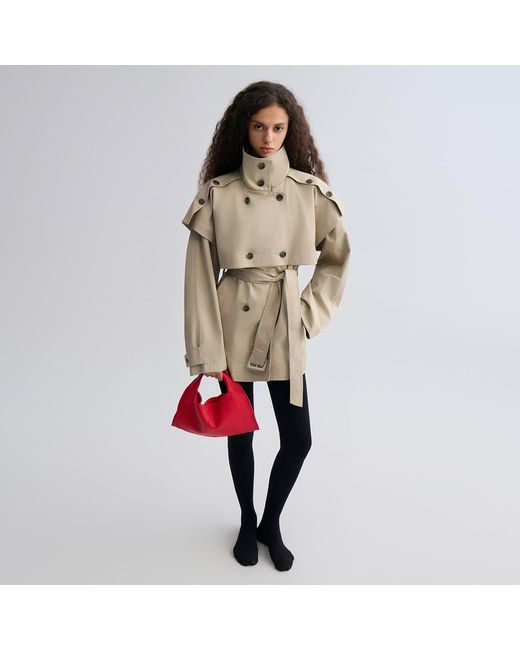 FRONT ROW SHOP Natural Neutrals Cape Trench Jacket