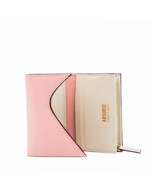 Absurde Pink Mountain And Burgundy Leather Trifold Wallet
