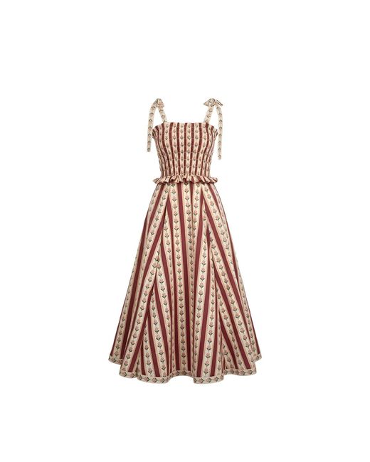 Echo of Pink Brown Taylor Tie-Up Hand Block Print Cotton Dress