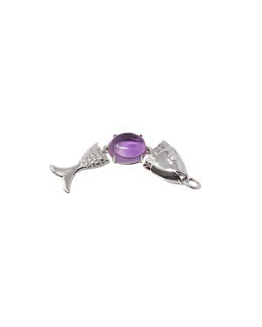NASI SILVER Purple Swimming Neshama Fish Pendant- Amethyst & Freshwater Pearl