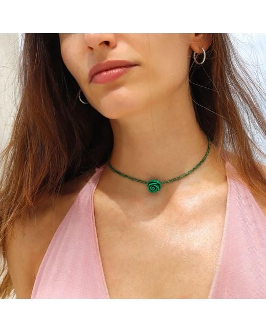 Mineralgems•Studio Green Agate Choker With Rose