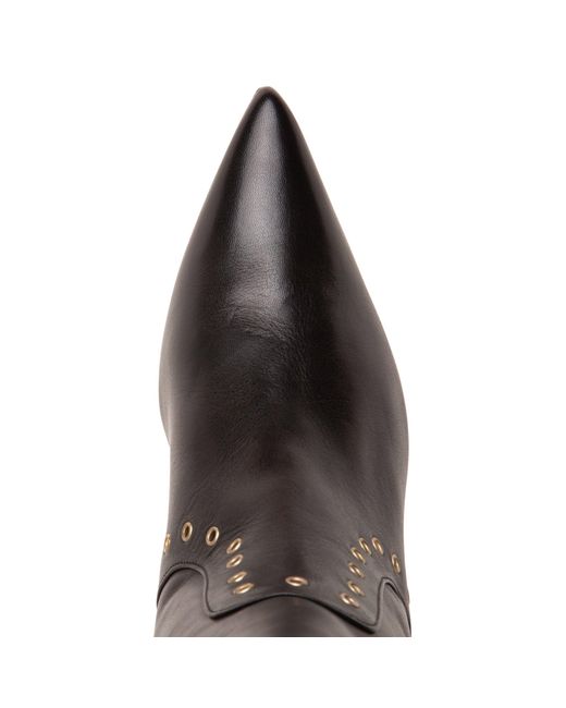 Beautiisoles by Robyn Shreiber Made in Italy Black Vanesa Leather Knee-High Boot With Studs & Kitten Heel Elegant For Work & Valentine Day