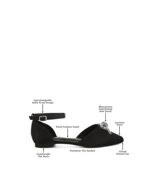 Rag & Co Black Simina Rhinestone Detail Bow Flat Sandals