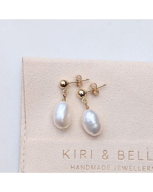 Kiri & Belle White Elodie Baroque Pearl Ball Stud Drop Filled Earrings