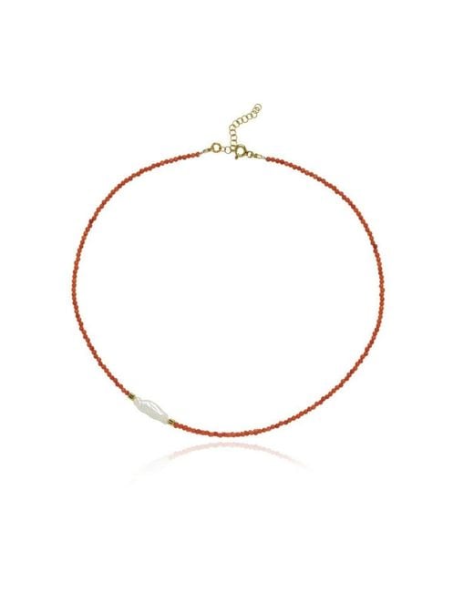 LINYA JEWELLERY Metallic Kely Coral Pearl Necklace