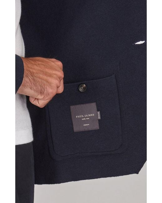 Paul James Knitwear Blue Lightweight Organic Cotton Linen Luca Knitted Blazer for men