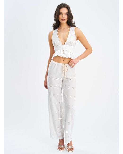 Miss Circle New York White Raia Eyelet Wave Trim Crop Vest Top