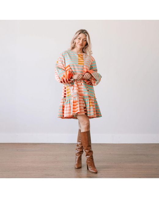SUNSHINE TIENDA Orange Apricot Colorful Stripe Khai Mini Dress