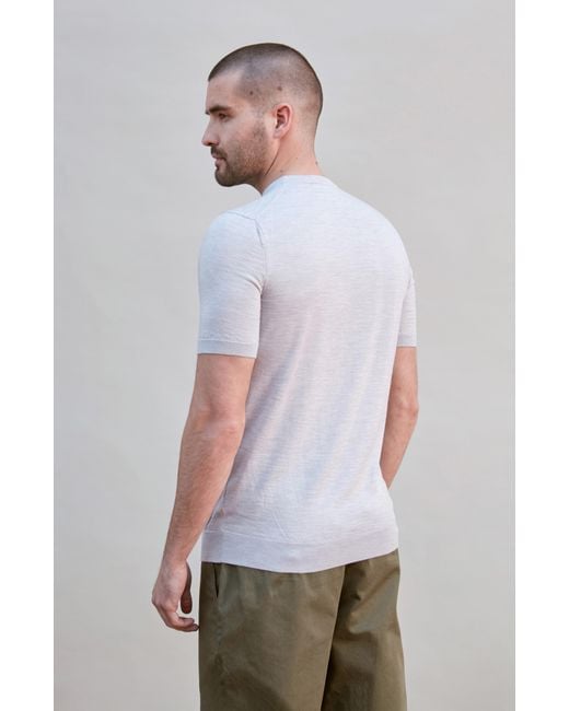 Paul James Knitwear White Superfine Merino Silk Bellini Short Sleeve Jumper for men