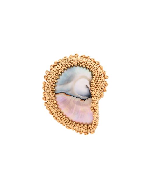 Oana Savu Metallic Hand Beaded Nautilus Shell Goddess Brooch Sterling Pin