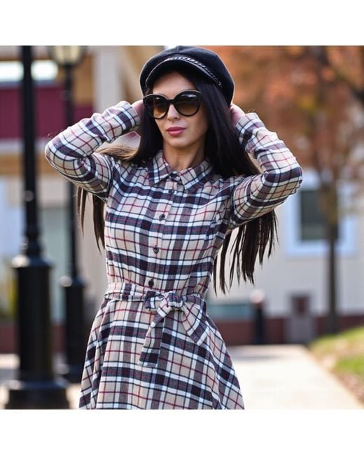 Adrenaline Fashion Black Neutrals Elegant Long Plaid Dress – Designer Dress