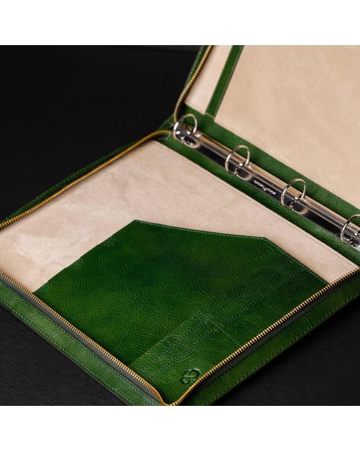 Time Resistance Green Leather Portfolio With Binder for men