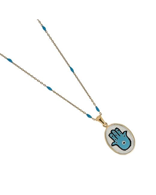 Ebru Jewelry Metallic Blessed Hamsa Hand Turquoise Necklace-gold
