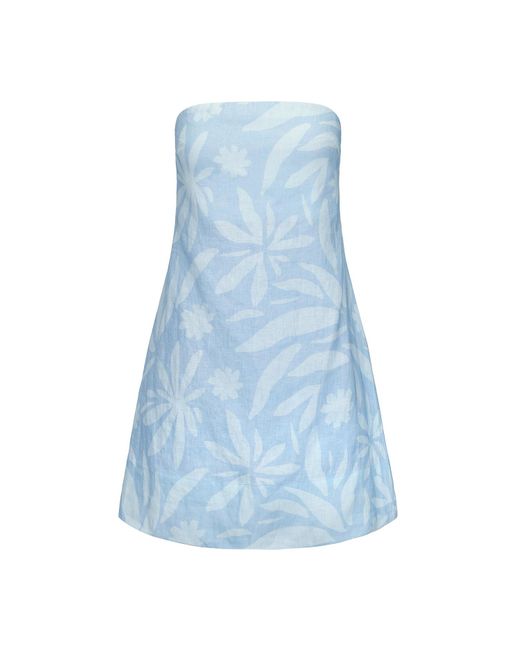 NUAJE NUAJE Blue Rhea Strapless Mini Linen Dress