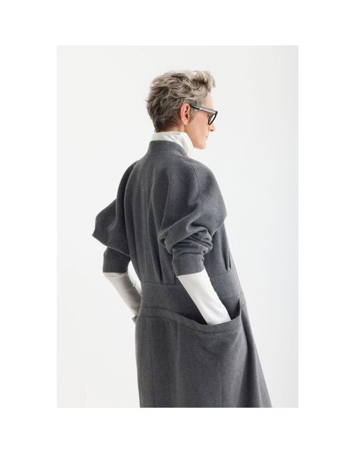Julia Allert Gray Architectural Wool-Effect Coat With Large Pockets