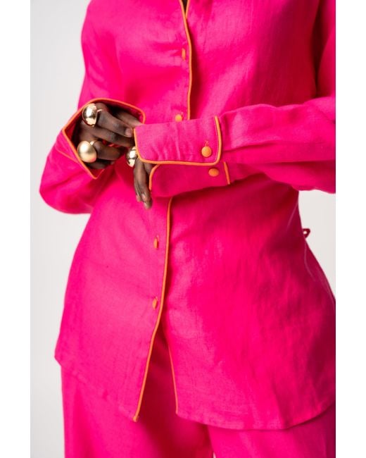 Ofuure Pink Linen Nikki Button Up Shirt