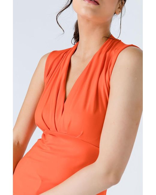 Conquista Orange V Neck Sleeveless Top