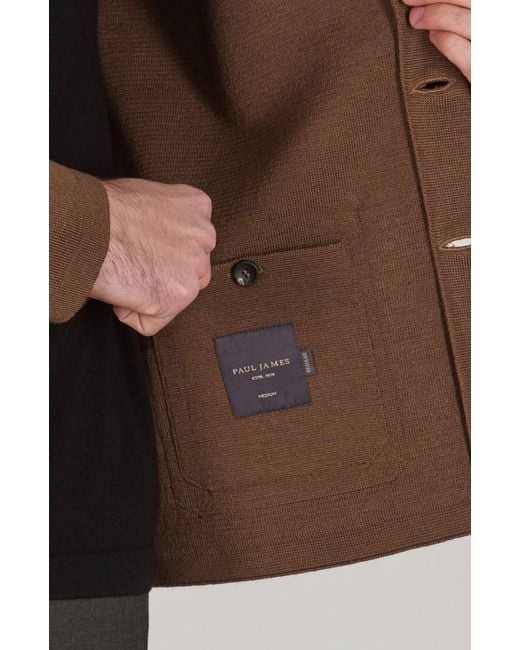 Paul James Knitwear Brown Extra Fine Merino Wool Alonzo Knitted Nehru Jacket for men