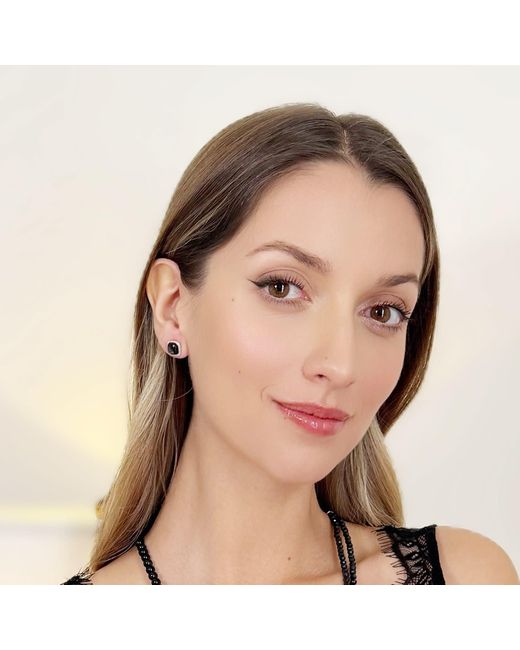 Farra Black Square Shaped Agate Stud Earrings
