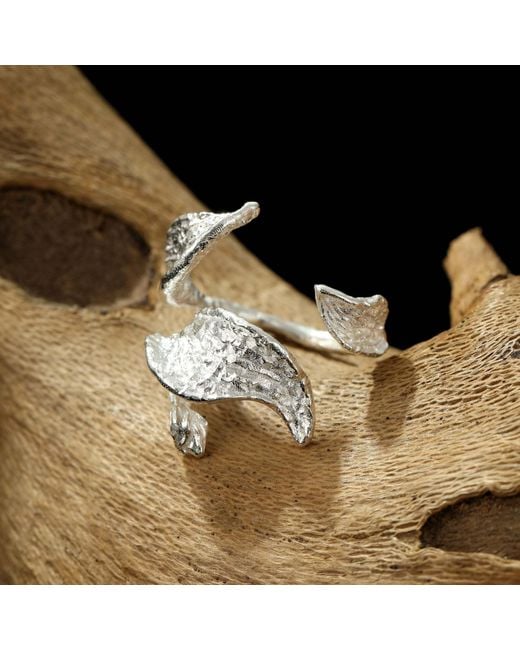 Ormiro White Wind Leaf Sterling Ring & Earrings Jewelry Set