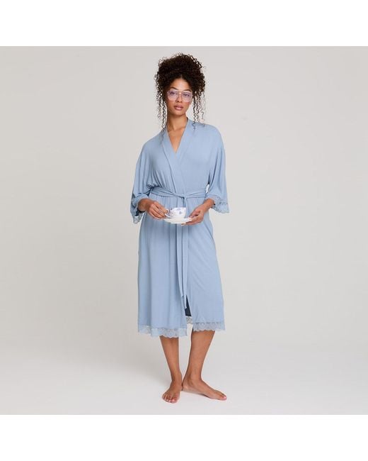 Pretty You London Blue Bamboo Lace Kimono Robe