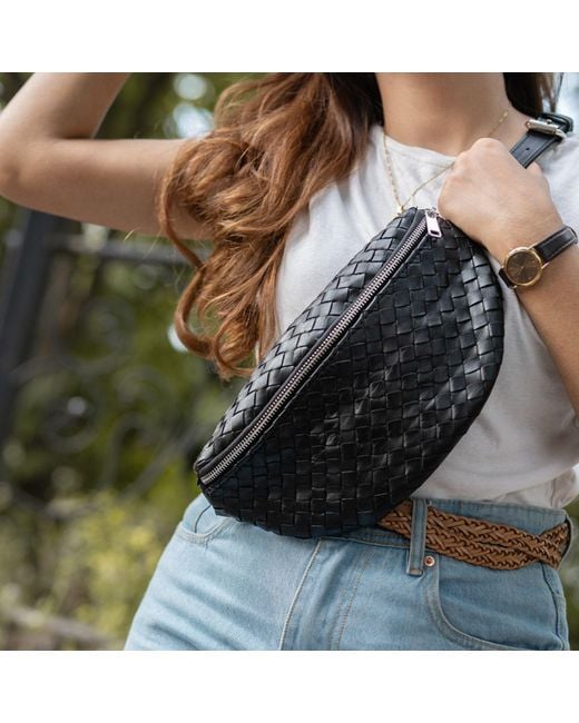 Hides Leather Co. Red Nexus Woven Leather Belt Bag, Minimal Waist Purse With Lining