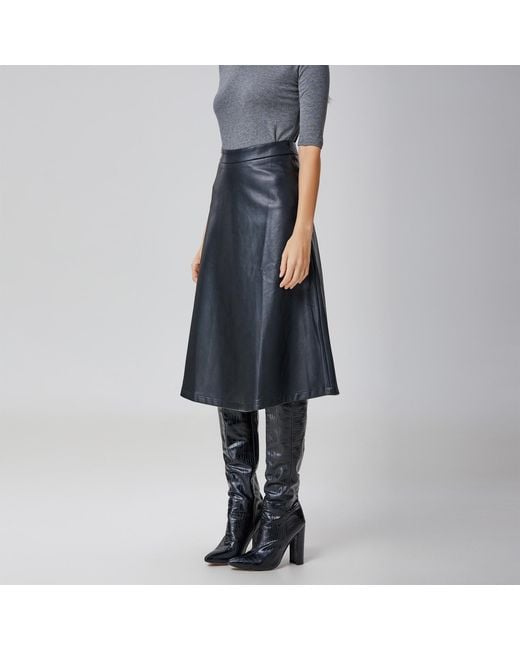 Smart and Joy Black Pu Trapeze Skirt