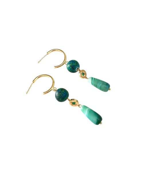 Way to Chic Blue Hoop Earrings With Chrysocolla, Zirconium & Agate