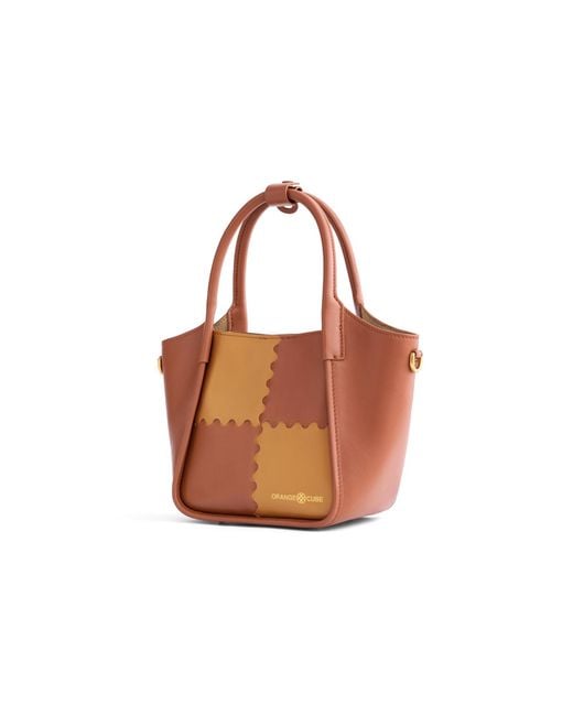Orange Cube Brown Square Stitch Basket Bag