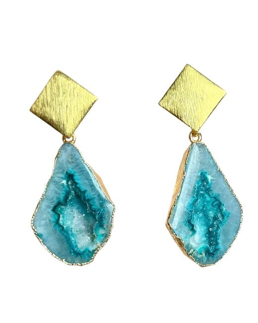 Magpie Rose Blue Aqua Triangle Rocks Earrings