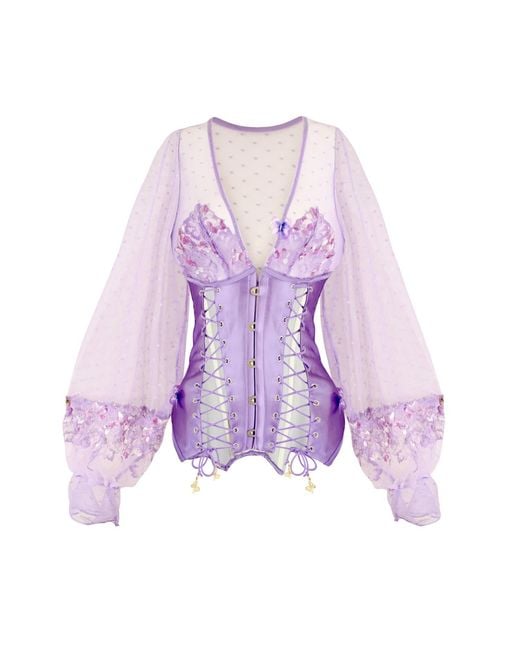 Empress Mimi Purple Madame X Lilac Lace Butterfly Corset With Butterfly Detail