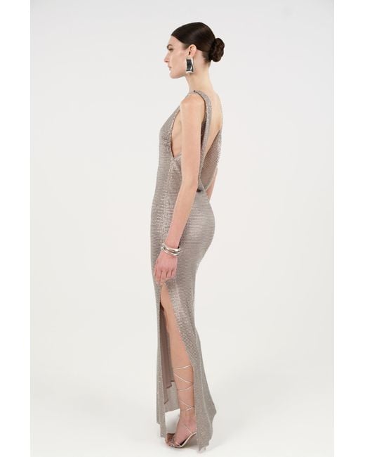 Nocturne Brown Neutrals Sequin Open Back Maxi Dress