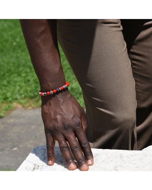 Addicted Red Odisseo Handcrafted Bracelet With Labradorite & Howlite for men