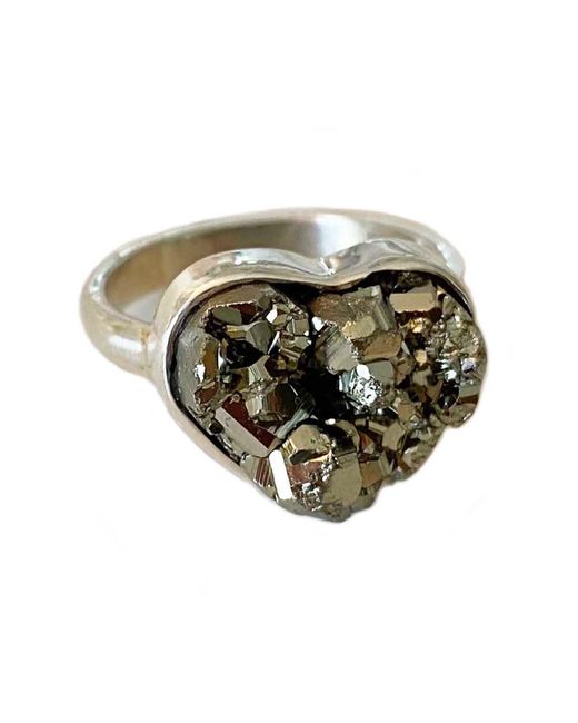 Glamrocks Jewelry Green Heart Shaped Pyrite Fool's Gemstone Ring