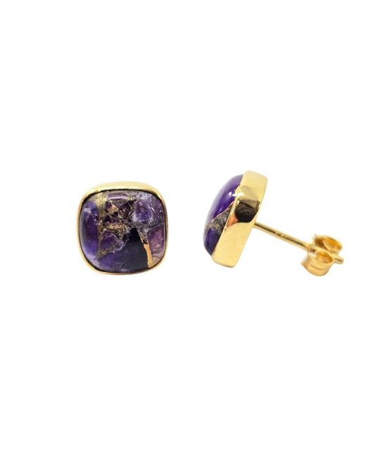 Harfi Metallic Amethyst February Birthstone Vermeil Stud Earrings