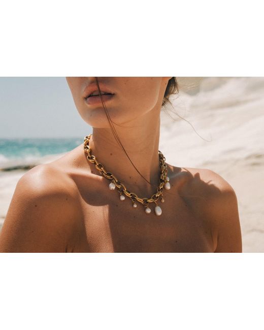 Sccollection Metallic Bari Pearl Charm Necklace