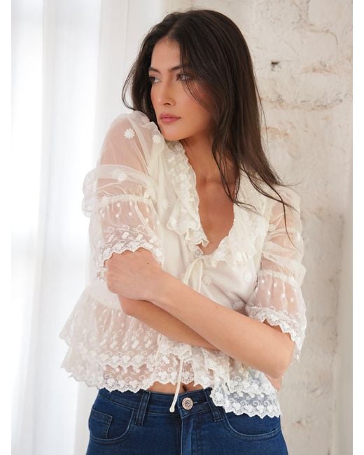 Rose & Nancy White Samira Ivory Lace Blouse