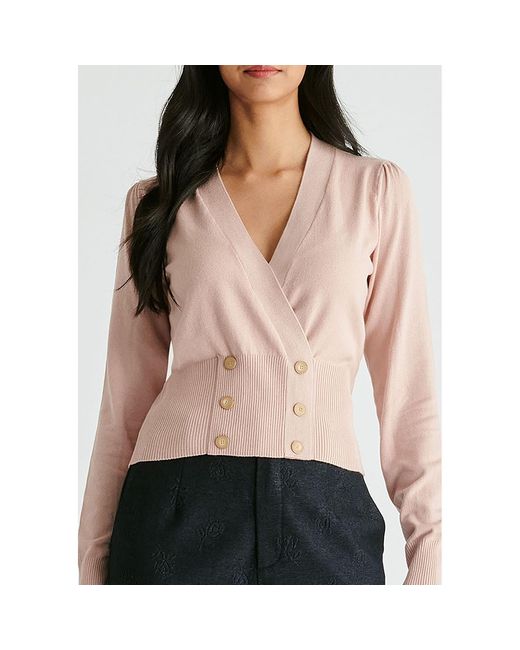 Paisie Pink Long Sleeve Knitted Button Wrap Top