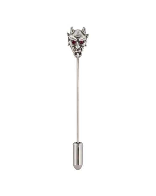 Snake Bones Metallic Devil Lapel Pin In Oxidized Silver With Ruby Eyes for men
