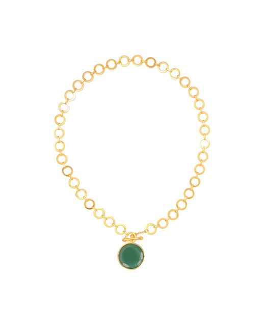 Lila Rasa Metallic Emerald Crystal Pendant With Loop Chain & T-Lock Closure