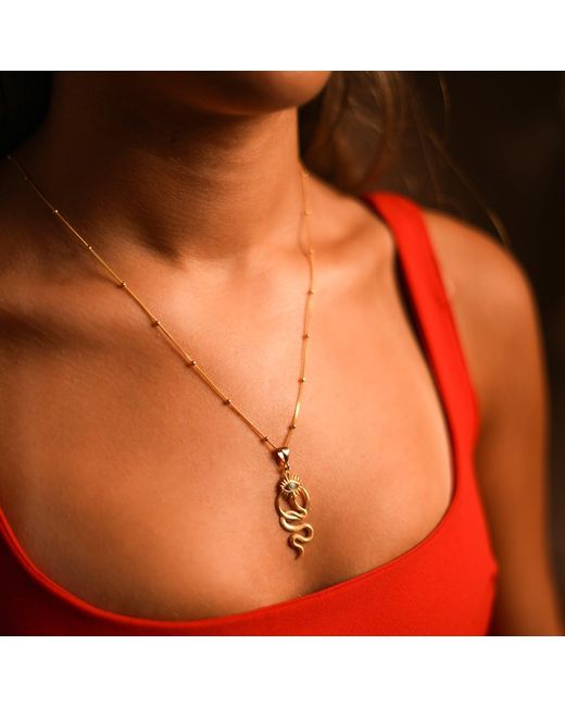 Ebru Jewelry Metallic Spiritual Snake & Evil Eye Design Unique Necklace