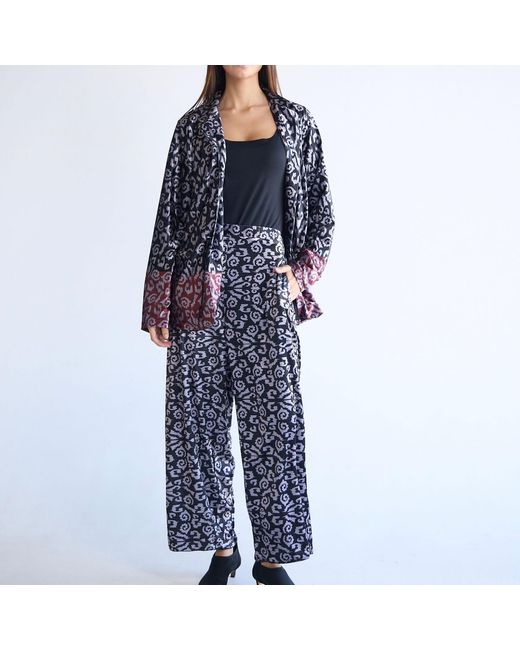 Emanmoon Black Patterned Satin Set