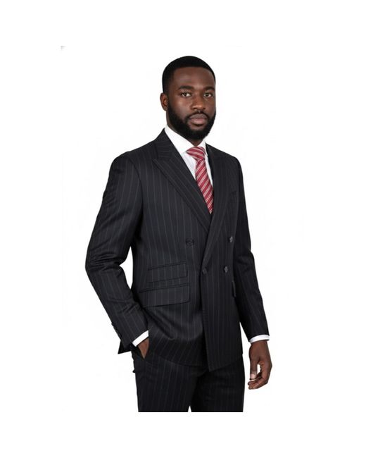 DAVID WEJ Black Aldo Double Breasted Chalk Stripe Suit for men